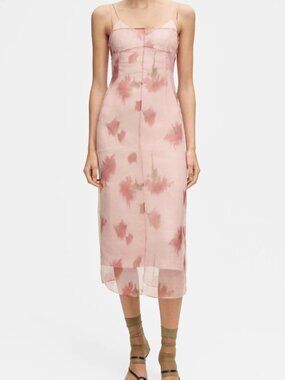 Floral Print Chiffon Overlay Midi Dress (NWT)